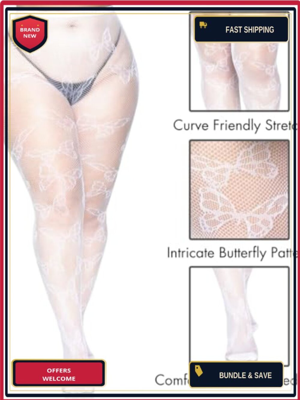 Patterned Fishnet Tights with Butterfly Design - Picture 3 of 4